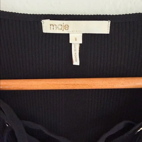 Maje Black Lace-Up Ribbed Long Sleeve Top - Picture 3 of 4